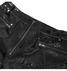 Black Faux Leather 'Hexagon' Patterned Trousers