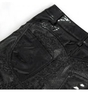 Black Faux Leather 'Hexagon' Patterned Trousers