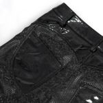 Black Faux Leather 'Hexagon' Patterned Trousers