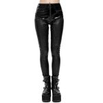 Black Faux Leather 'Hexagon' Patterned Trousers