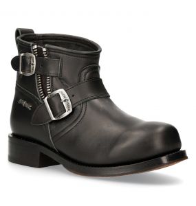 Black Itali Leather New Rock Ankle Boots