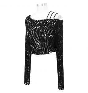 Black Punk Hollow Out Long Sleeves Top