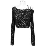 Black Punk Hollow Out Long Sleeves Top