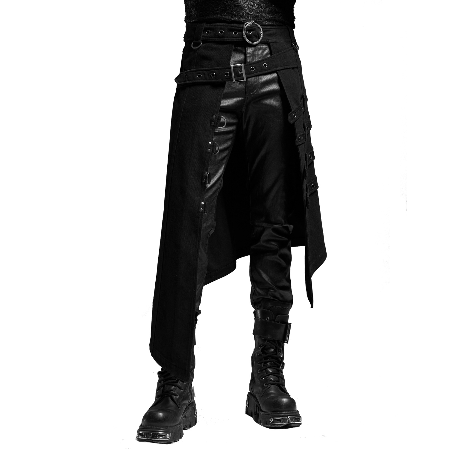 Black Male's Asymmetric Mid-Skirt Kilt by Punk Rave • the dark store™