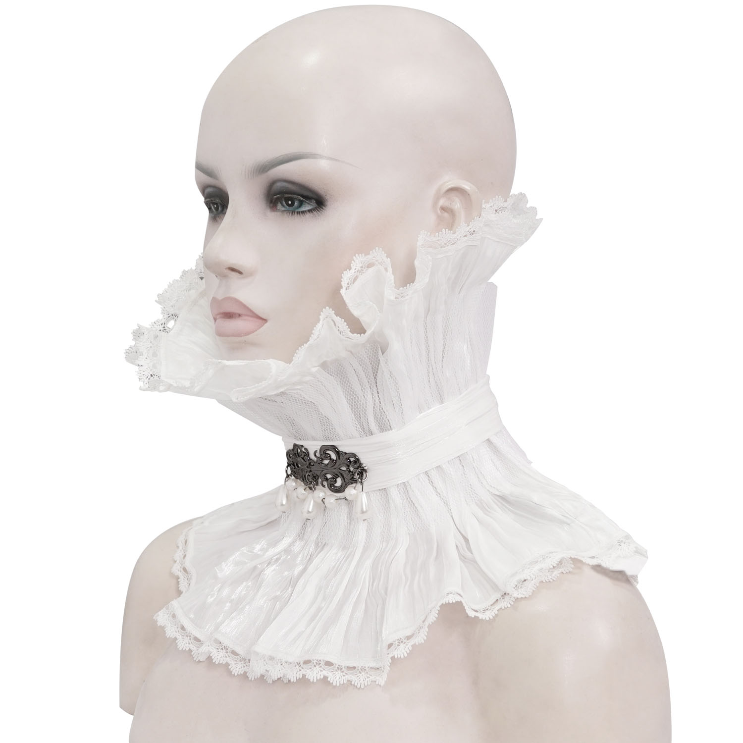 White Pleated Unisex Stand Collar by Devil Fashion • the dark store™