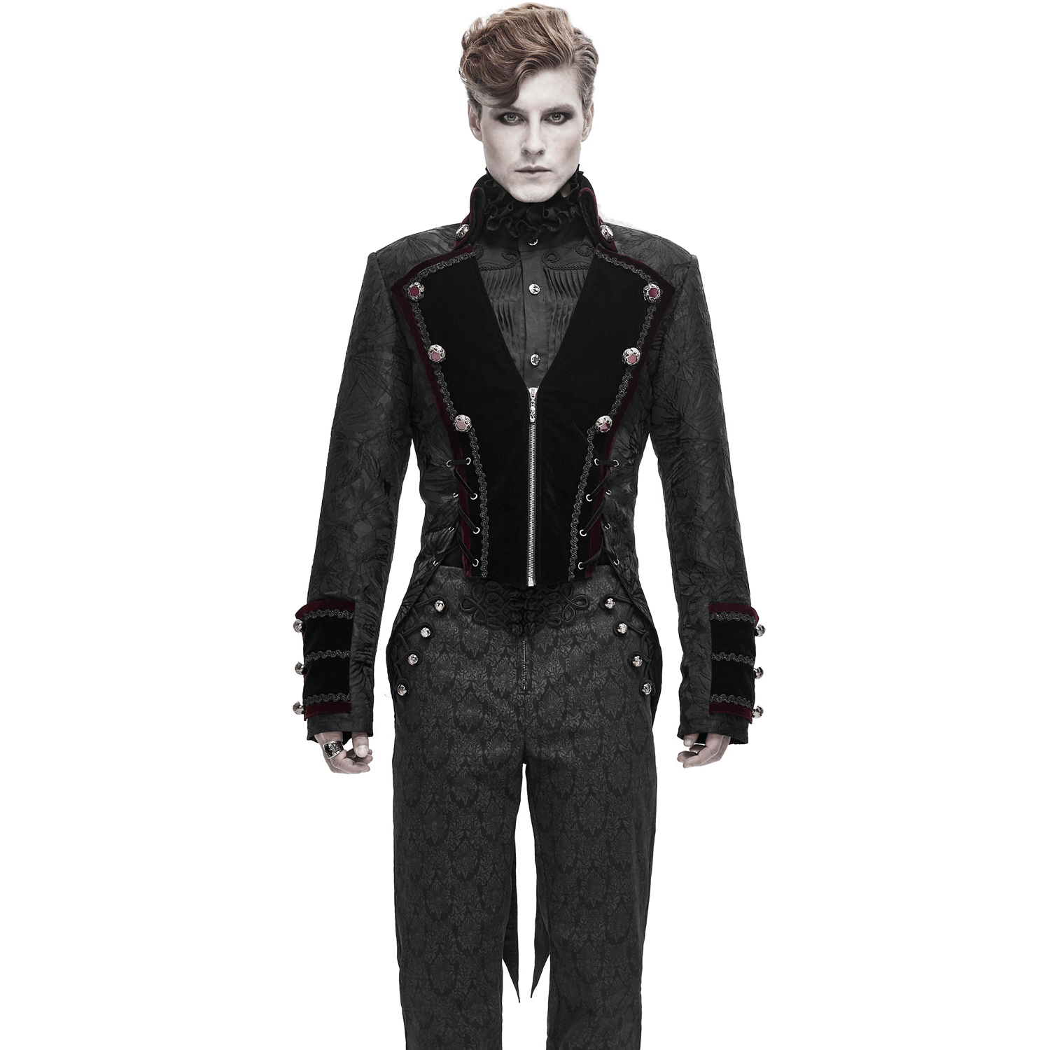 Black and Burgundy Swallowtail Jacket by Devil Fashion • the dark store™