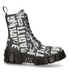 Black Printed Vegan New Rock Wall Boots