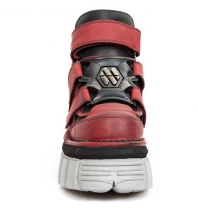 Chaussures New Rock Metallic en Cuir Noir et Rouge