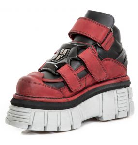 Chaussures New Rock Metallic en Cuir Noir et Rouge