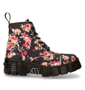 New Rock Wall Vegan Ankle Boots with Flowers