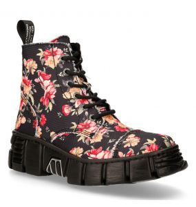 New Rock Wall Vegan Ankle Boots with Flowers