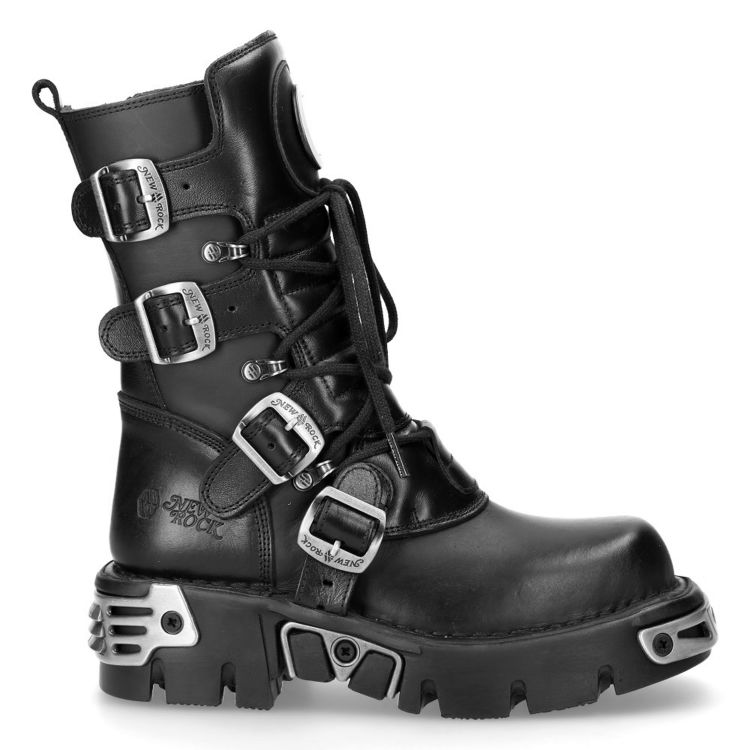 Bottes New Rock Metallic Luna en Cuir Noir