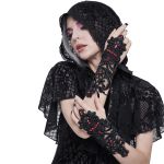 Black Gothic 'Flower-Shaped' Arm Warmers with Diamonds