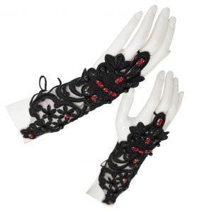 Black Gothic 'Flower-Shaped' Arm Warmers with Diamonds