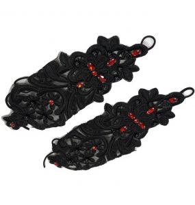 Black Gothic 'Flower-Shaped' Arm Warmers with Diamonds