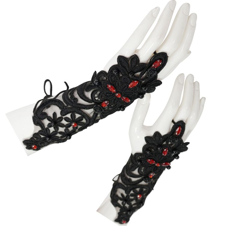 Black Gothic 'Flower-Shaped' Arm Warmers with Diamonds