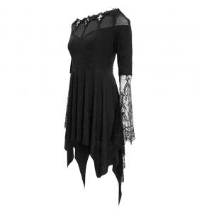 Black Lace and Jacquard 'Esmerée' Asymmetrical Dress