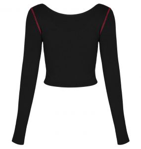 Black and Red 'Katell' Long Sleeves Crop Top