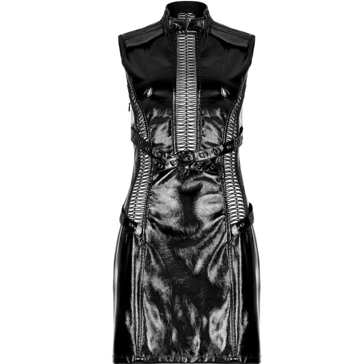 Black Glossy Vegan Leather 'Dark Fetish' Mini Dress