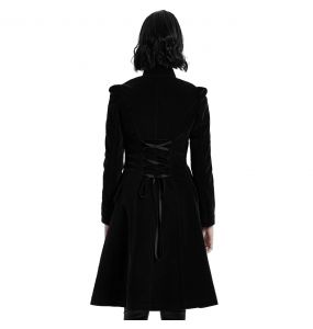 Manteau Mi-Long 'Dark Doll' en Velours Noir