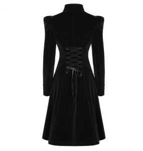 Black 'Dark Doll' Velvet Mid Length Coat