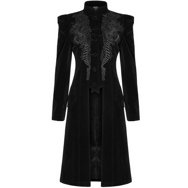 Black 'Dark Doll' Velvet Mid Length Coat