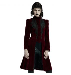 Manteau Mi-Long 'Dark Doll' en Velours Rouge