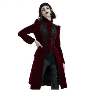 Manteau Mi-Long 'Dark Doll' en Velours Rouge