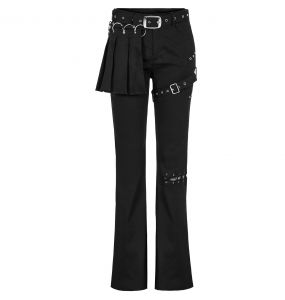 Pantalon Taille Mi Haute 'Lamia' avec Sur-jupe Noir