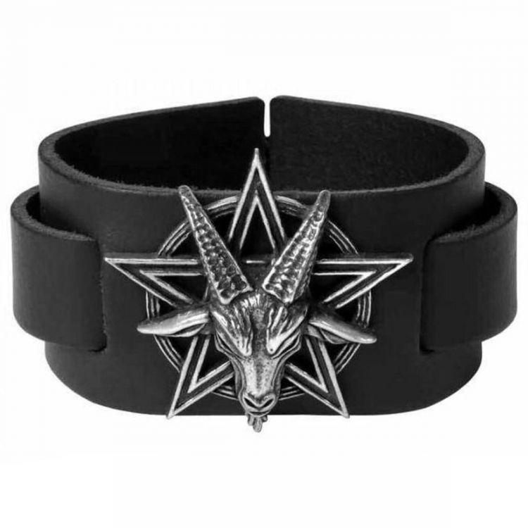 Black Baphomet Leather Wriststrap