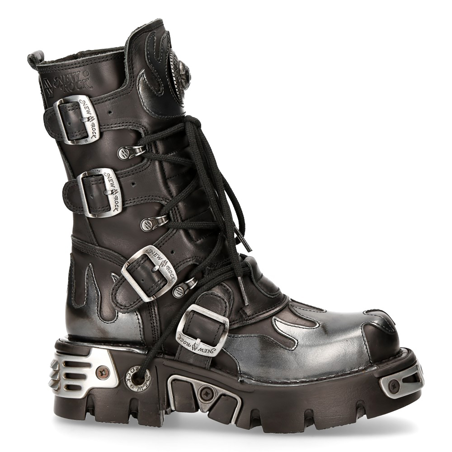 Black Itali and Silver Pulik Leather New Rock Metallic Boots M.591