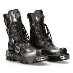 Black Itali and Silver Pulik Leather New Rock Metallic Boots