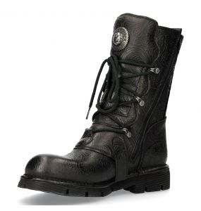 Black Vintage Flower Leather New Rock Comfort Light Boots