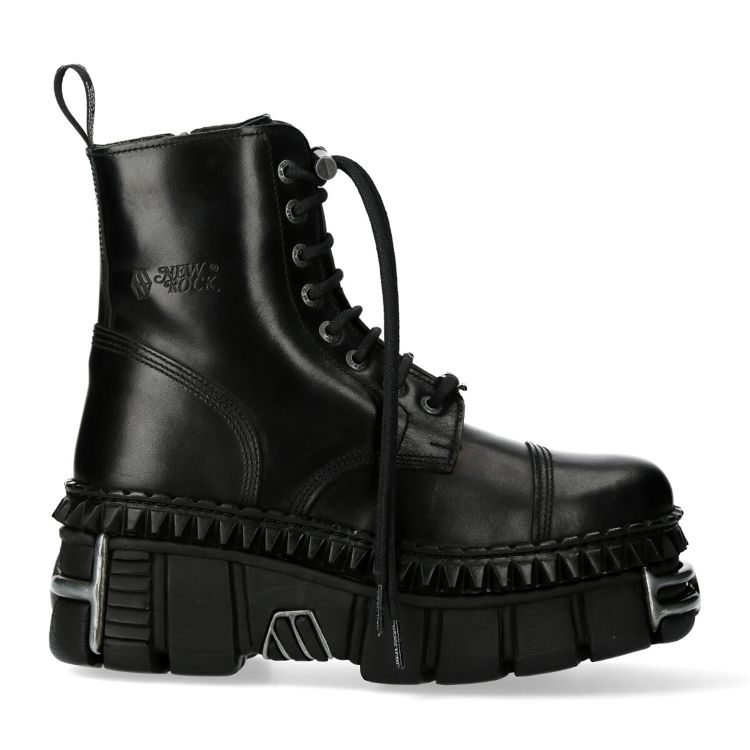 Black Leather New Rock Wall Ankle Boots