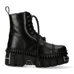 Black Leather New Rock Wall Ankle Boots