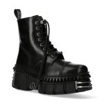 Black Leather New Rock Wall Ankle Boots