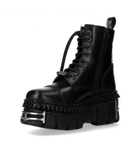 Black Leather New Rock Wall Ankle Boots