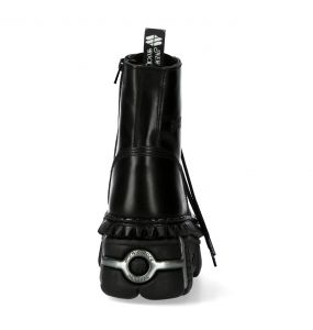 Black Leather New Rock Wall Ankle Boots