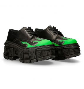 Black and Fluorescent Green New Rock Tank Platform Shoes