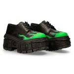 Chaussures Plateformes New Rock Tank en Cuir Noir et Vert Fluo