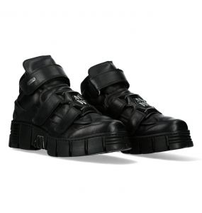 Black Leather New Rock Metallic Shoes