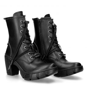 Black Vegan Leather New Rock Trail Ankle Boots