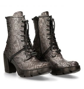 Silver Python Vegan Leather New Rock Trail Ankle Boots
