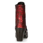 Metal Red Vintage Flowers Vegan Leather New Rock Trail Ankle Boots