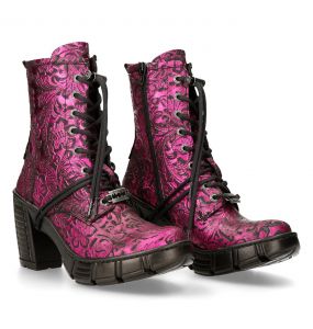Metal Fuchsia Vintage Flowers Vegan Leather New Rock Trail Ankle Boots