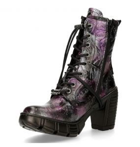 Lilac Vintage Flower Vegan Leather New Rock Trail Ankle Boots