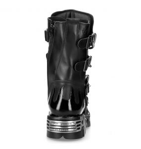 Black Itali and Patent Leather Skull New Rock Metallic Boots with Chains and Nails