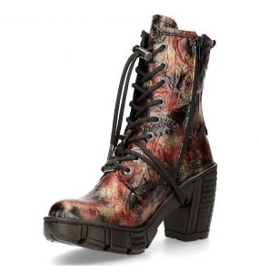 Red Vintage Flower Vegan Leather New Rock Trail Ankle Boots