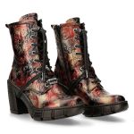 Red Vintage Flower Vegan Leather New Rock Trail Ankle Boots