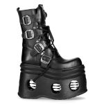 Bottes Plateformes New Rock Metallic en Cuir Noir
